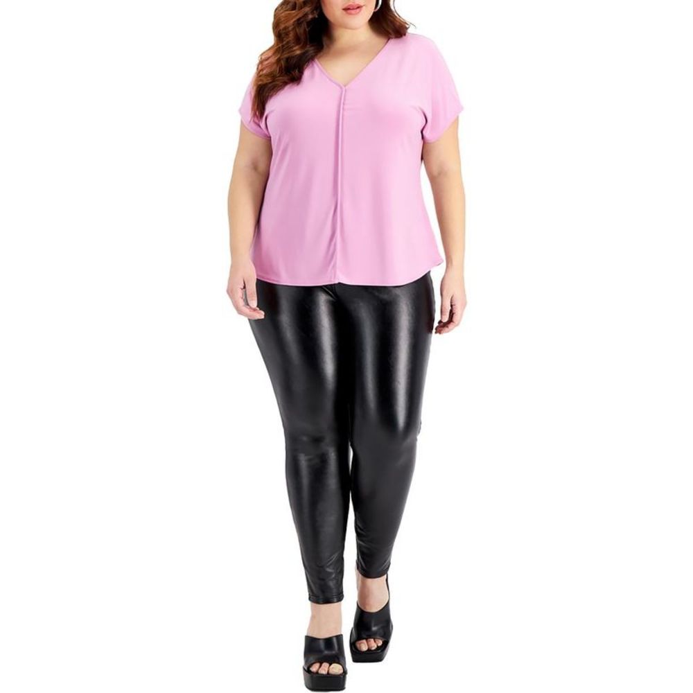 NWT Bar III Pink V-Neck Seamed Top Sz 3X